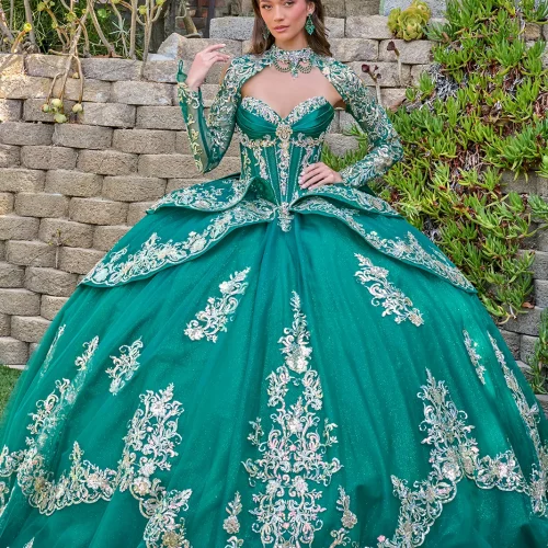 gl3800-emerald-green-1o-tail-quinceanera-new-arrivals-satin-tulle-beads-embroidery-jewel-sequin-glitter-corset-strapless-v-neck-ball-gown