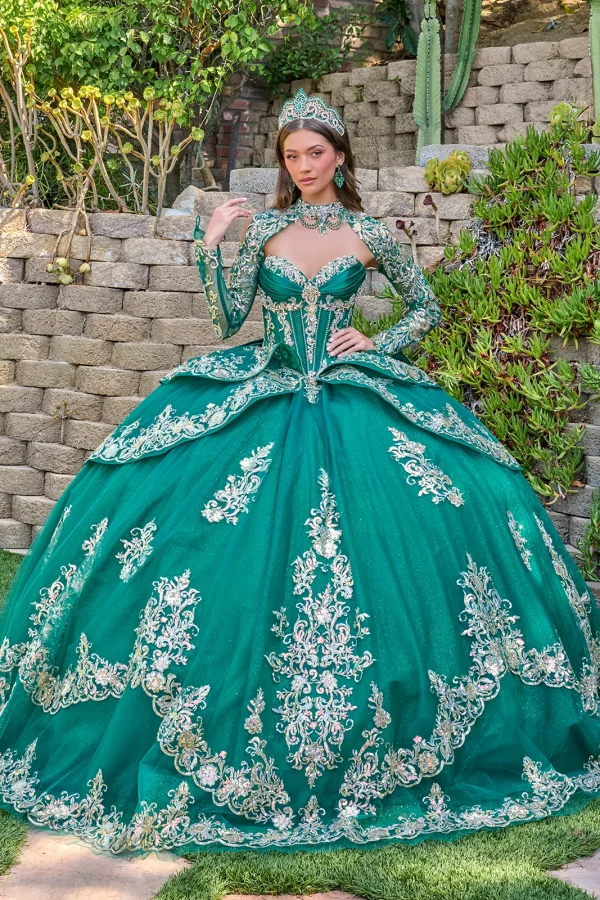 gl3800-emerald-green-1o-tail-quinceanera-new-arrivals-satin-tulle-beads-embroidery-jewel-sequin-glitter-corset-strapless-v-neck-ball-gown