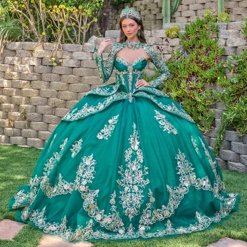gl3800-emerald-green-3o-tail-quinceanera-new-arrivals-satin-tulle-beads-embroidery-jewel-sequin-glitter-corset-strapless-v-neck-ball-gown