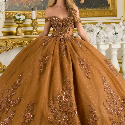 gl3811-brown-1o-tail-quinceanera-new-arrivals-tulle-beads-embroidery-jewel-sequin-glitter-corset-off-shoulder-v-neck-ball-gown
