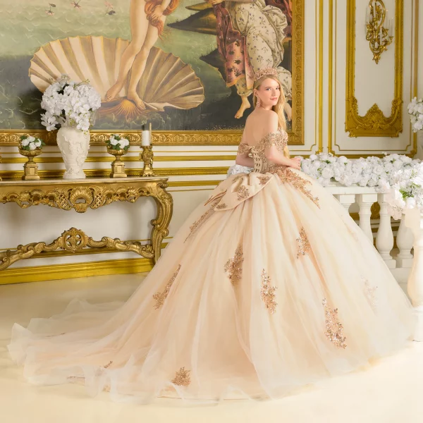 15.しめ縄 GL3816 Off-Shoulder Ball Gown With Bejeweled Grommets | GLS