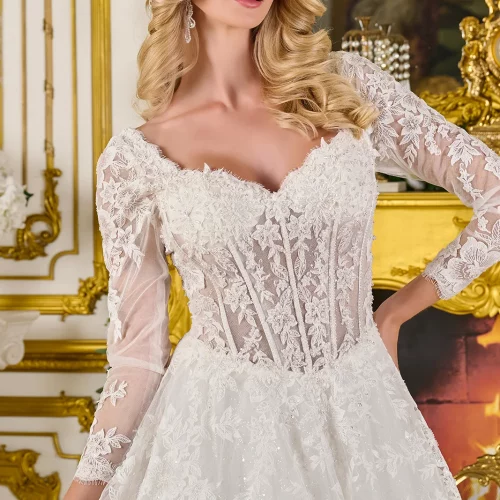 gl3819-off-white-d1-tail-wedding-gowns-new-arrivals-mesh-beads-embroidery-sequin-glitter-corset-three-quarter-sleeve-sleeve-v-neck-ball-gown