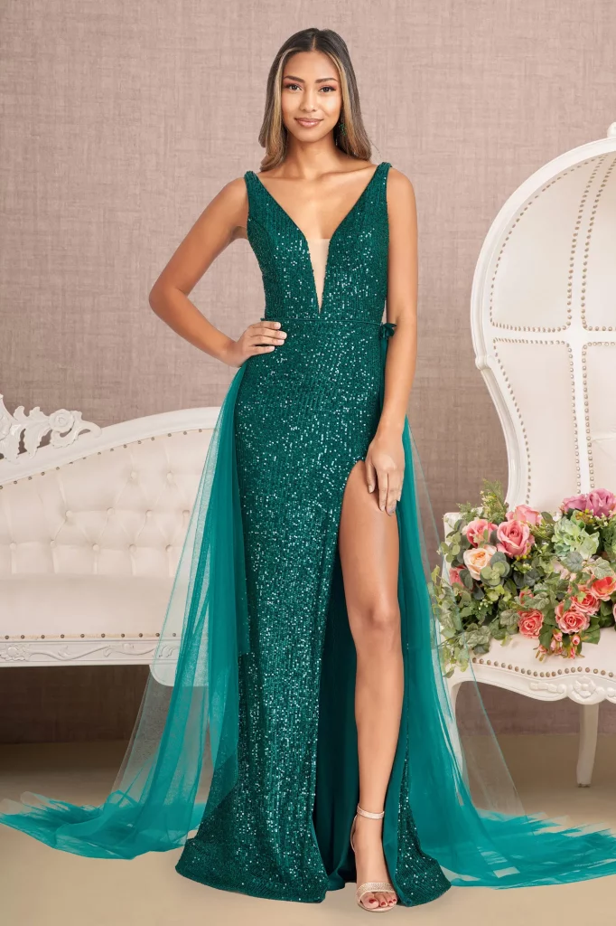 Green Sequin Embellished Mermaid Dress