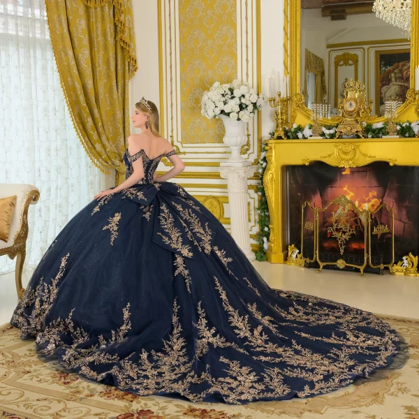 Woman in an Off-Shoulder Straps Pleated Satin Bust Gown