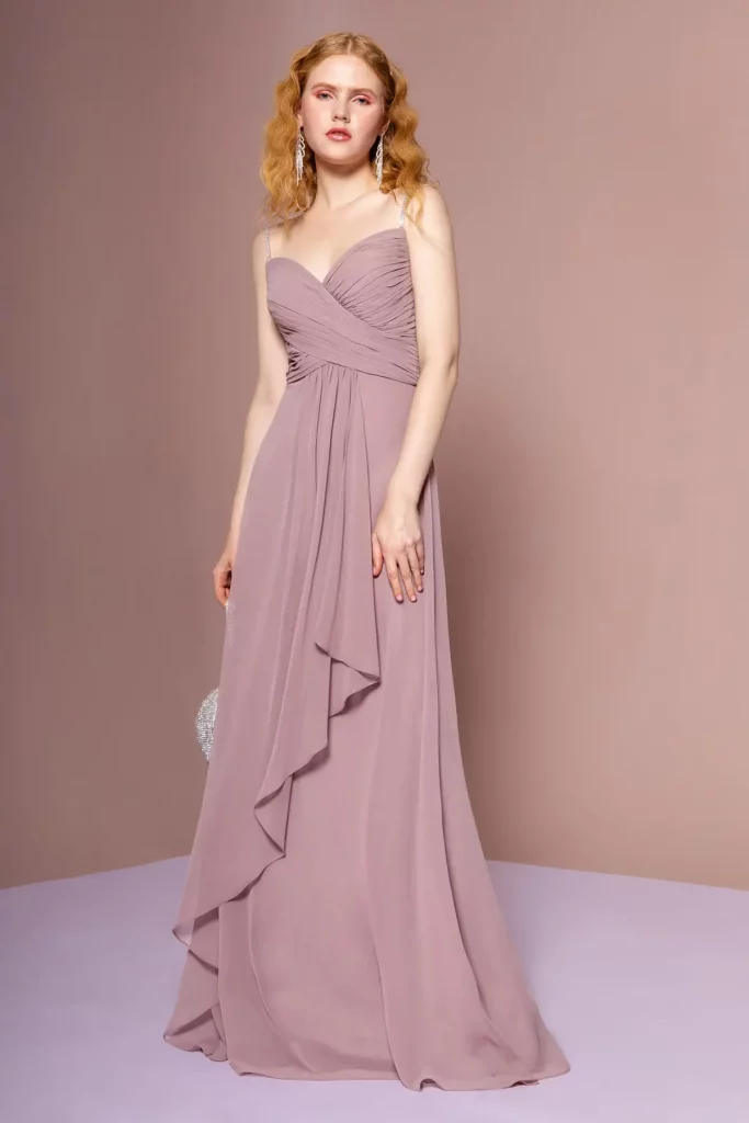 mauve floor length prom pageant bridesmaids chiffon dress