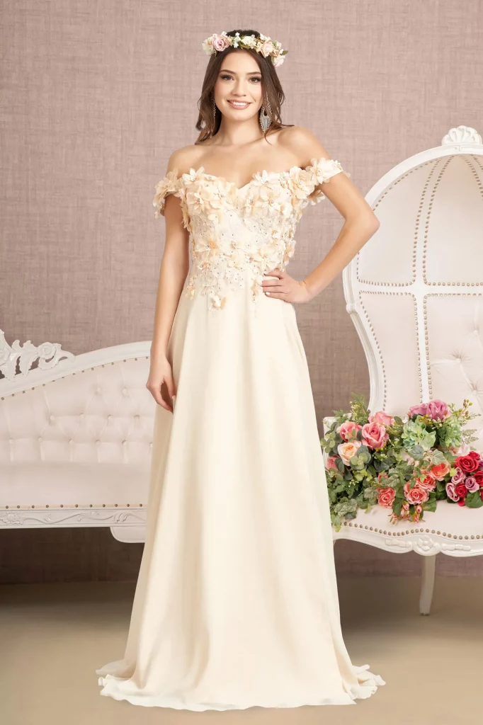 champagne long prom pageant wedding gown