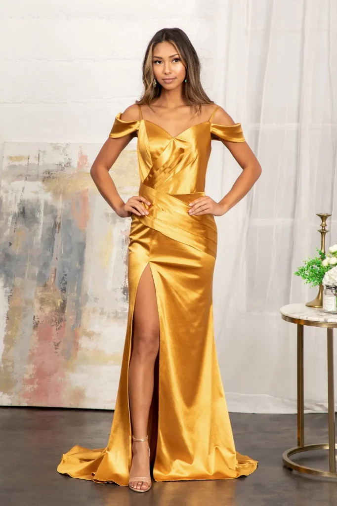gold tail bridesmaid satin dress