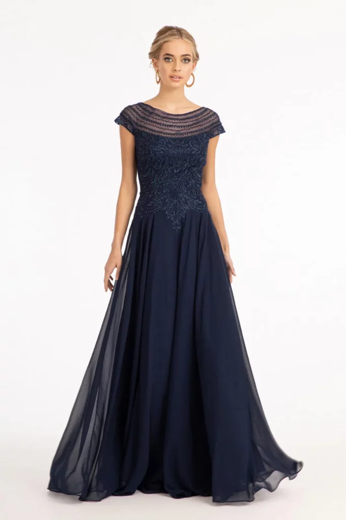 navy long prom pageant mother of bride chiffon dress
