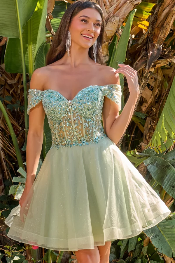 sage short homecoming cocktail dress