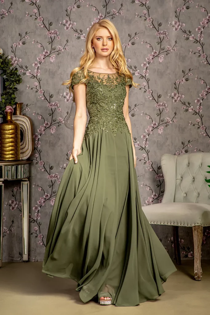olive long mother of bride chiffon beads dress