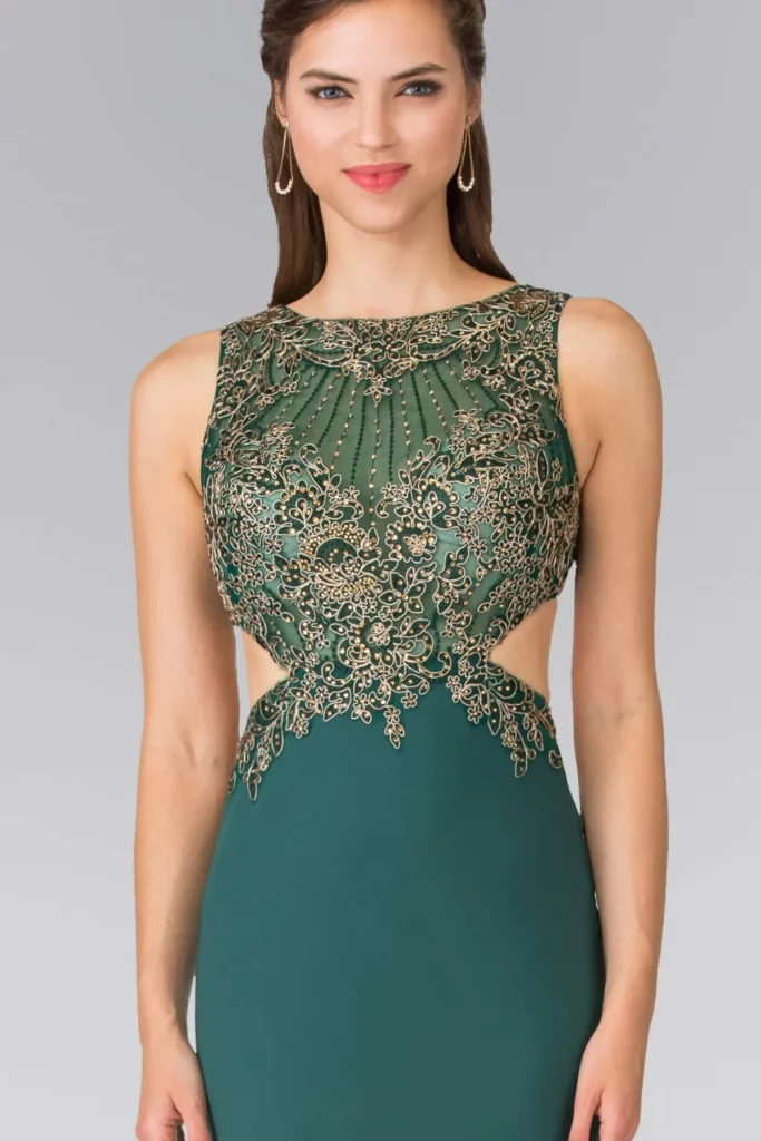 green floor length prom pageant dress