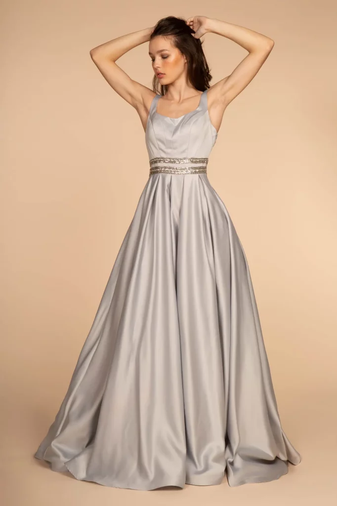 silver floor length prom pageant mother of bride dress