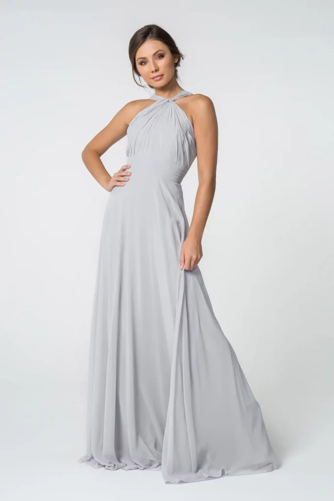 silver long prom pageant bridesmaids chiffon dress