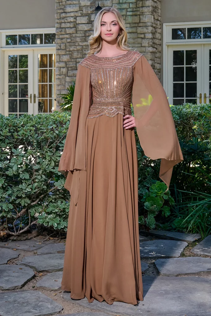 chocolate brown floor length prom pageant dress