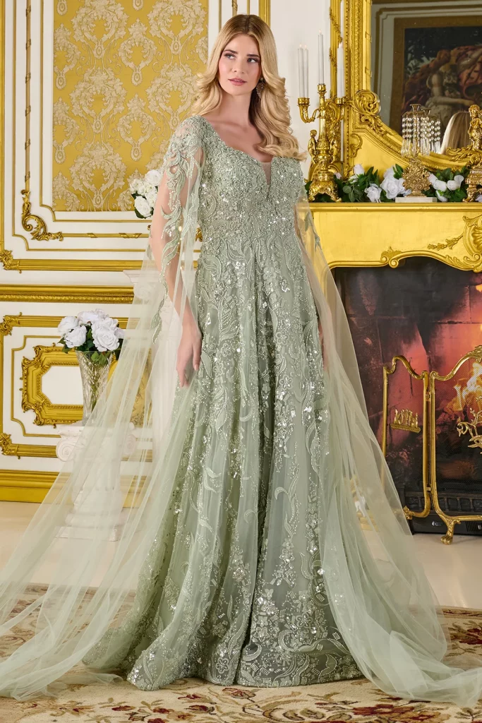 sage floor length mother of bride dress