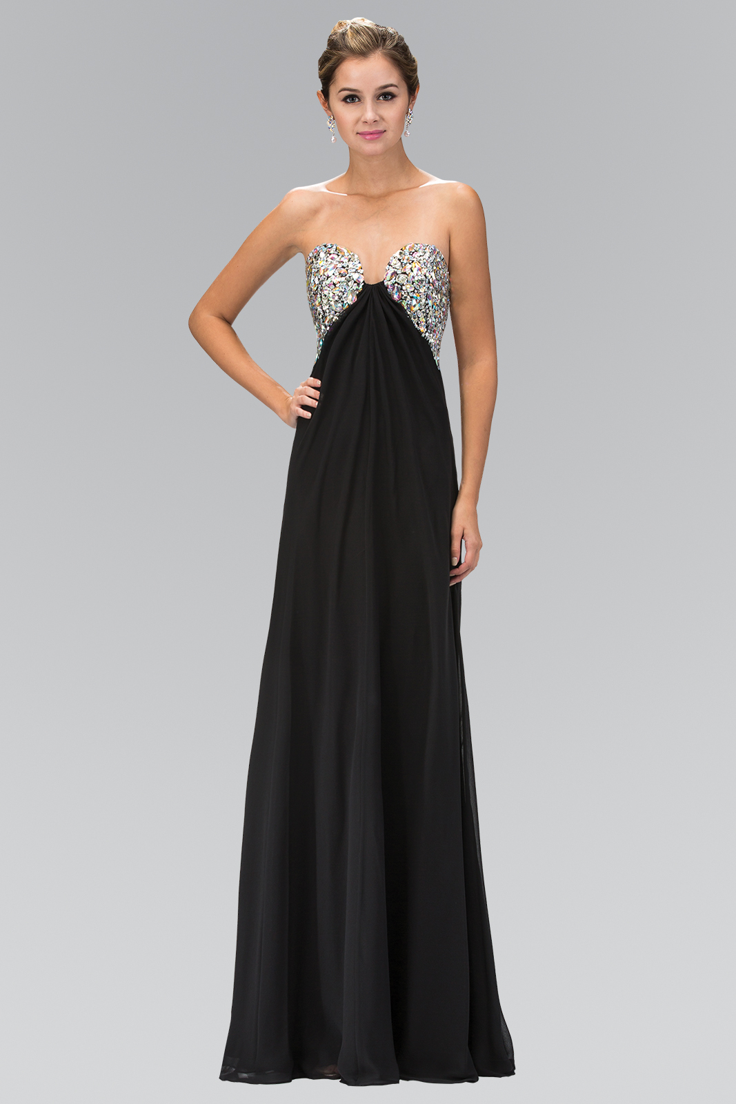 woman in black strapless gown