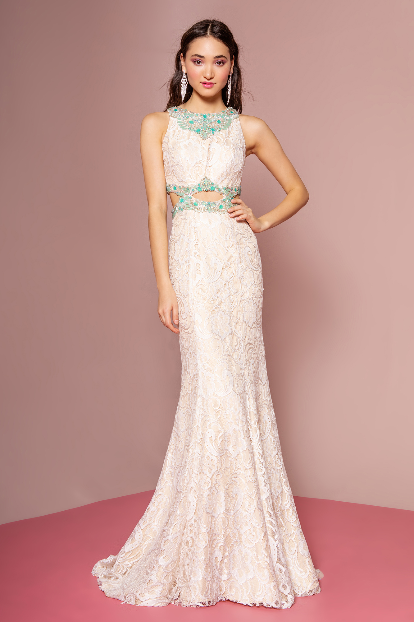 Ivory lace prom dress