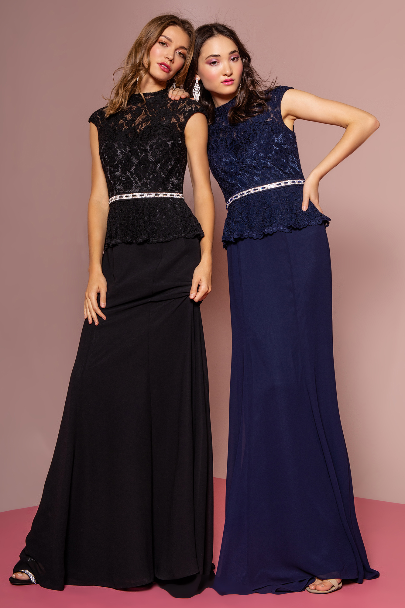 women in black and navy blue gowns