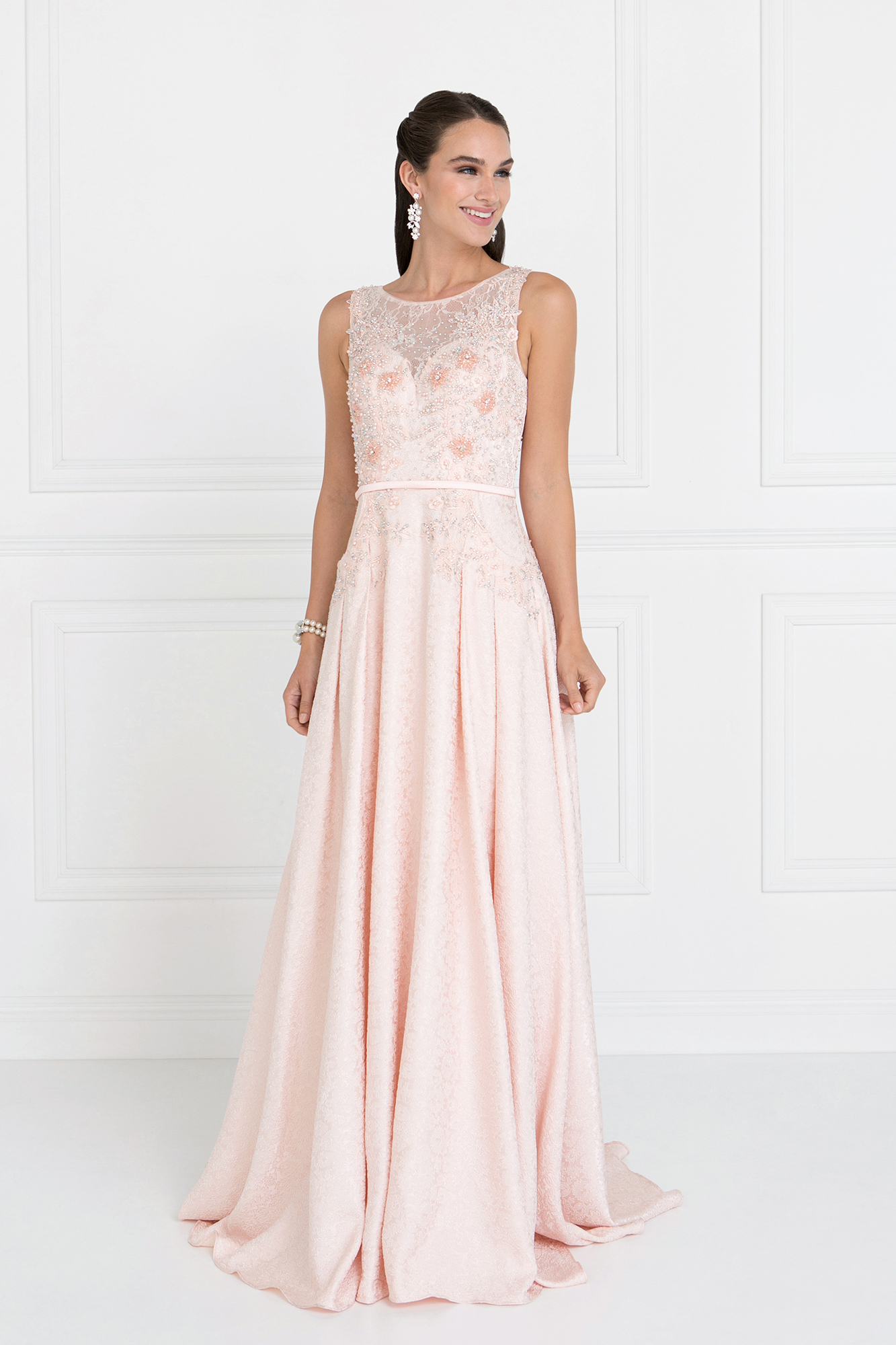 woman in blush gown