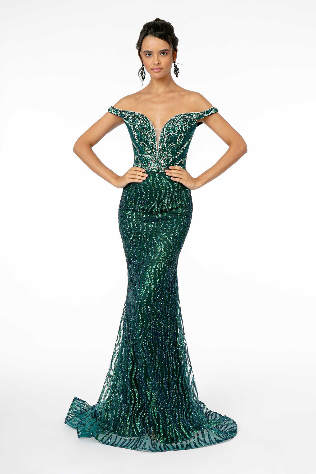 woman in emerald gown