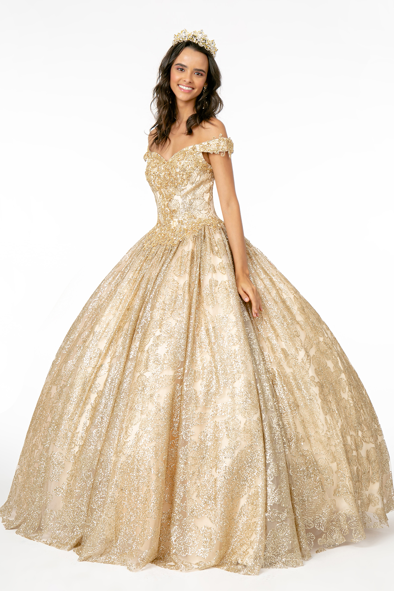woman in champagne gown