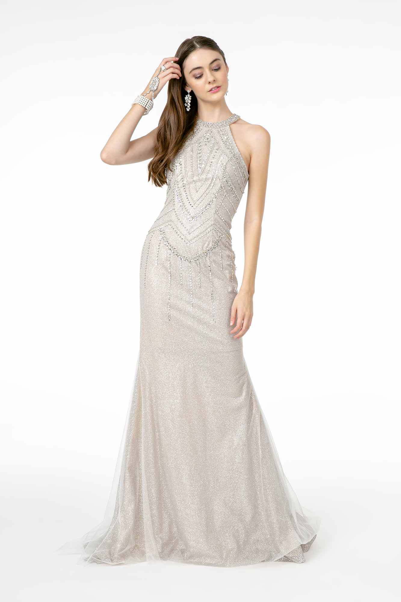 Silver Mesh Sleeveless Long Dress