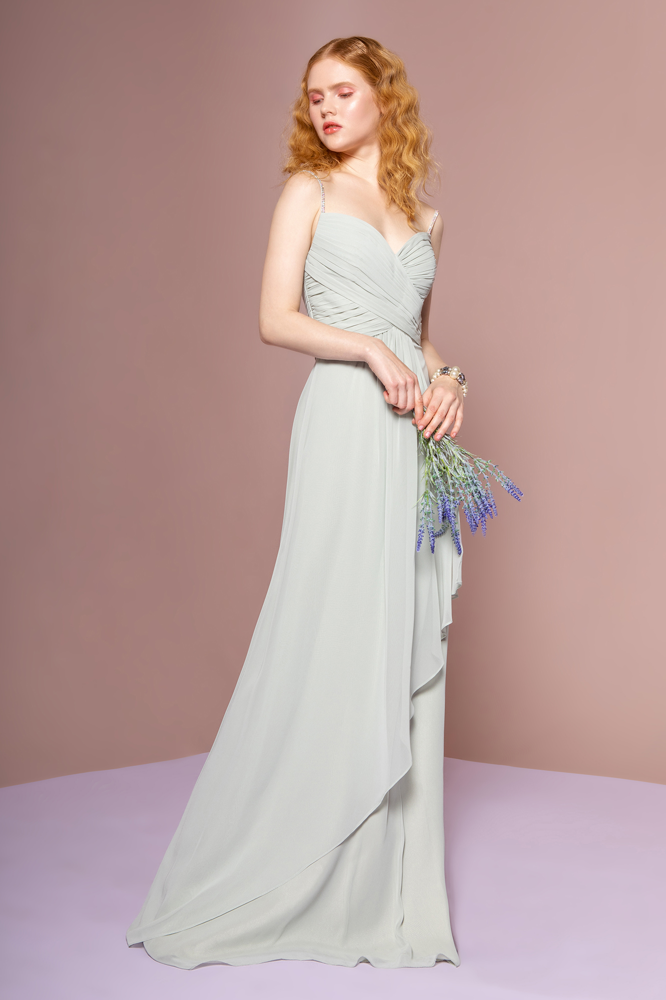 Sage Jewel Embellished Strap Long Dress