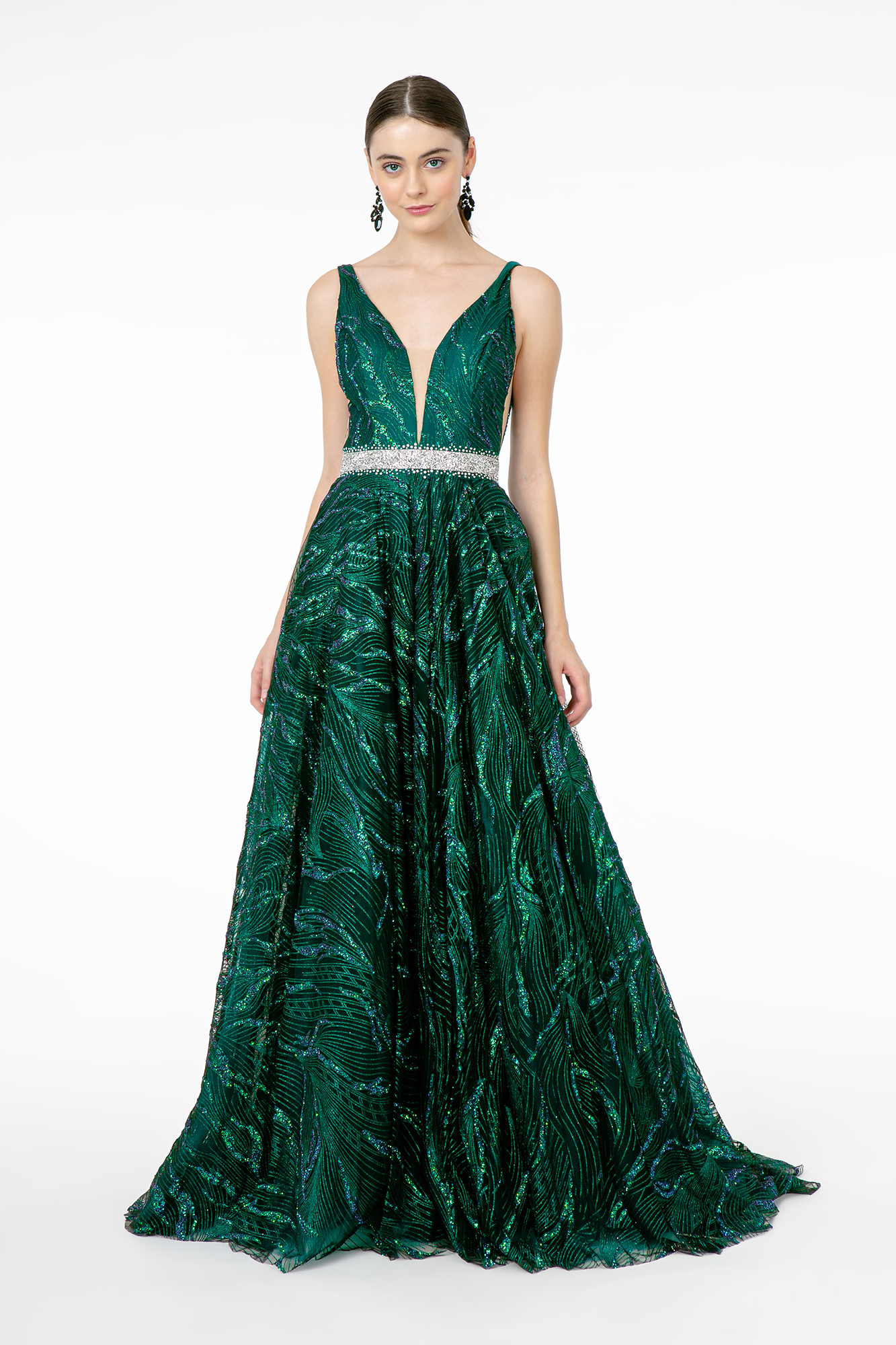 Green Glitter Mesh Prom Dress