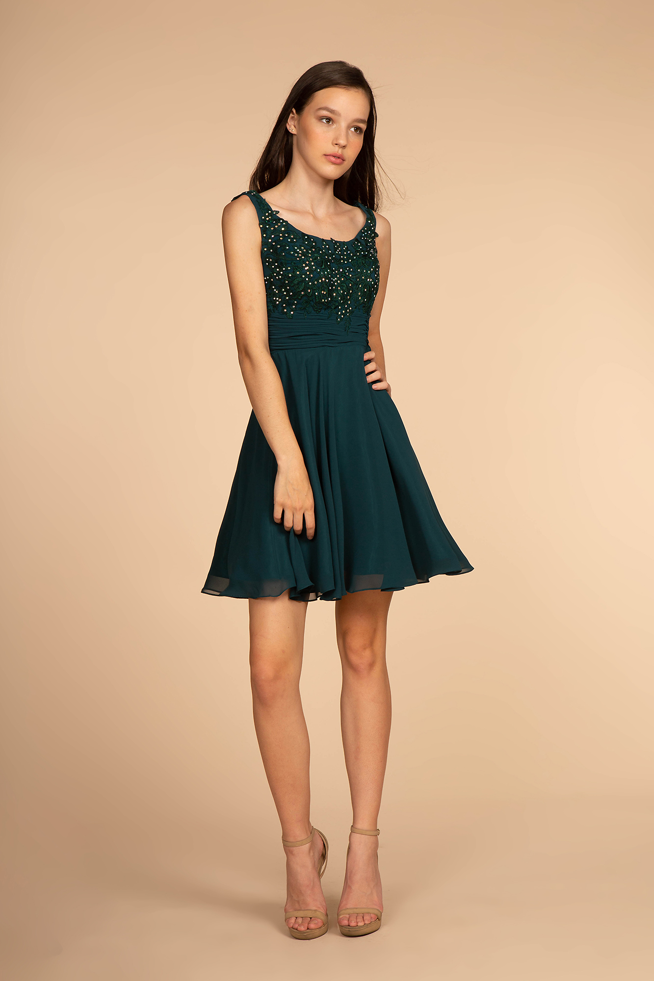 gs1612 teal 1 short homecoming cocktail date night chiffon embroidery jewel zipper sleeveless boat neck babydoll